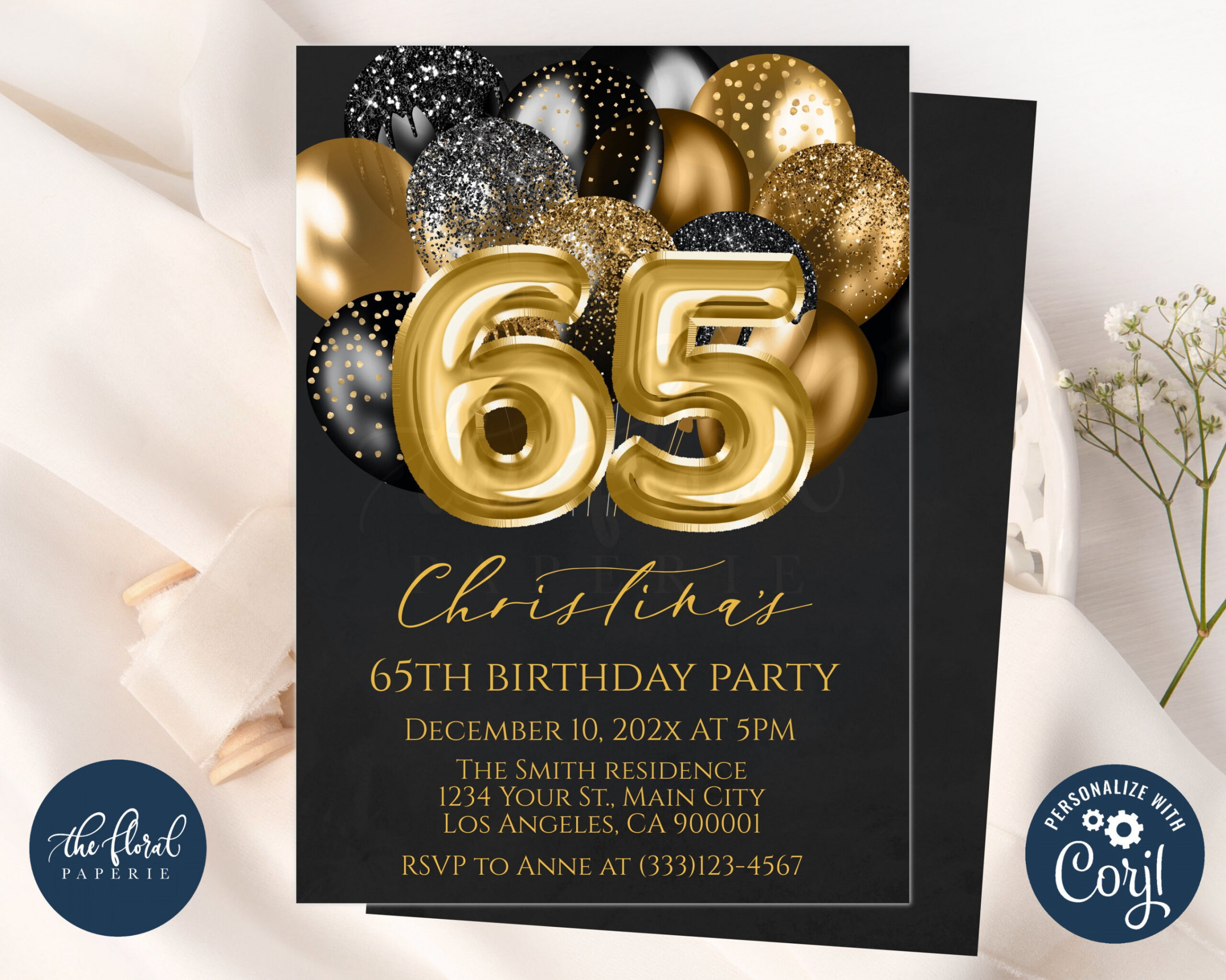 th Birthday Invitation Template Editable Black and Gold - Etsy