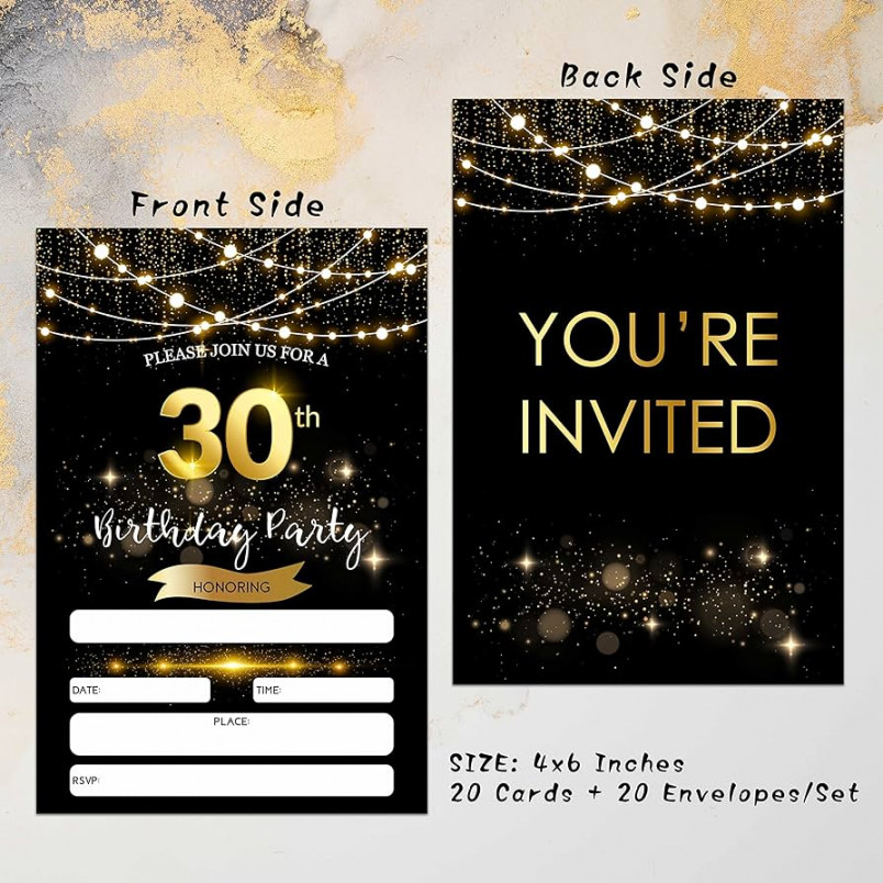 th Birthday Invitations with Envelopes - Black Gold Glitter to Fill  Invitations - SurpriseBirthday Party Invitation Card for Him - Adult  Birthday