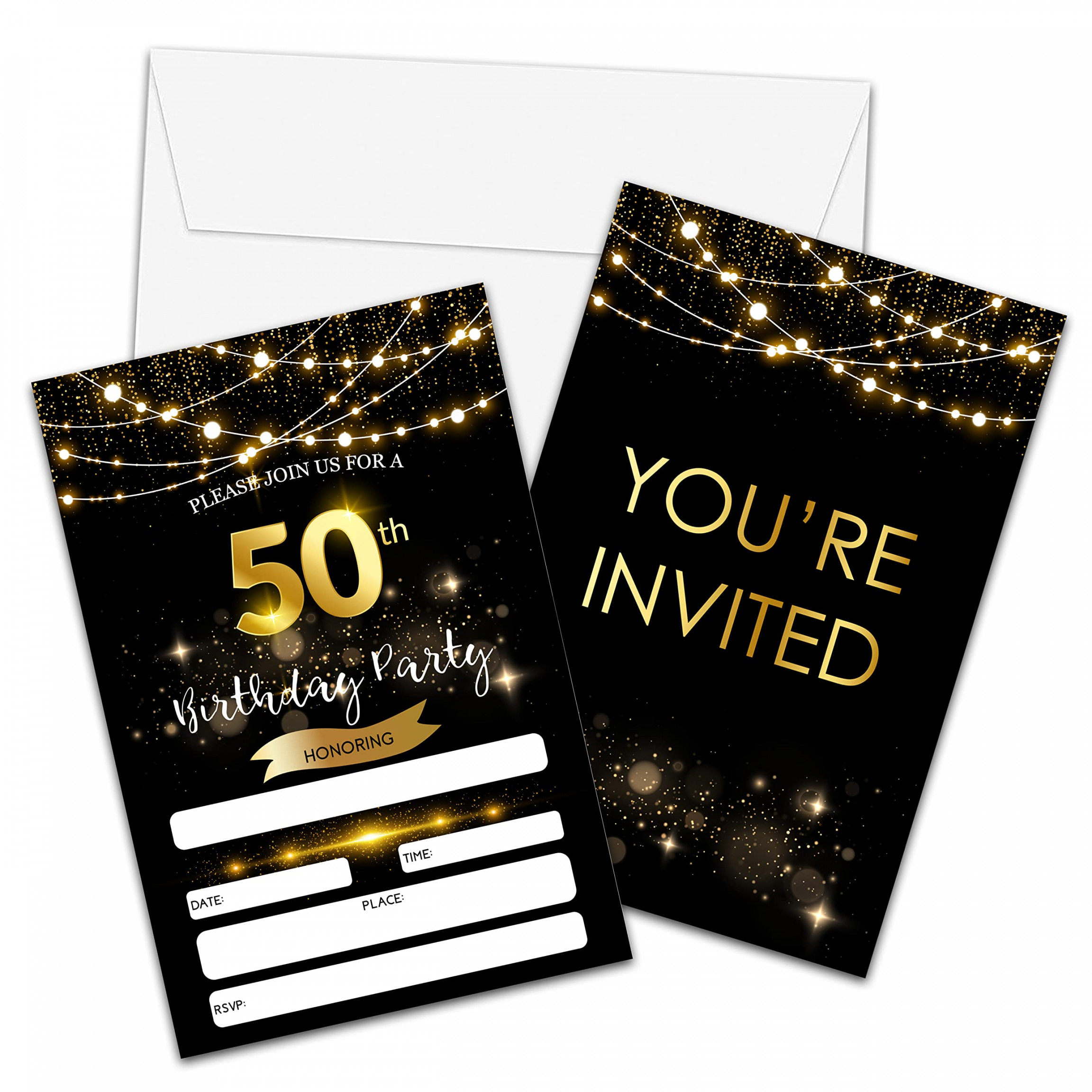 th Birthday Invitations with Envelopes - Black Gold Glitter to Fill  Invitations - SurpriseBirthday Party Invitation Card for Him - Adult  Birthday