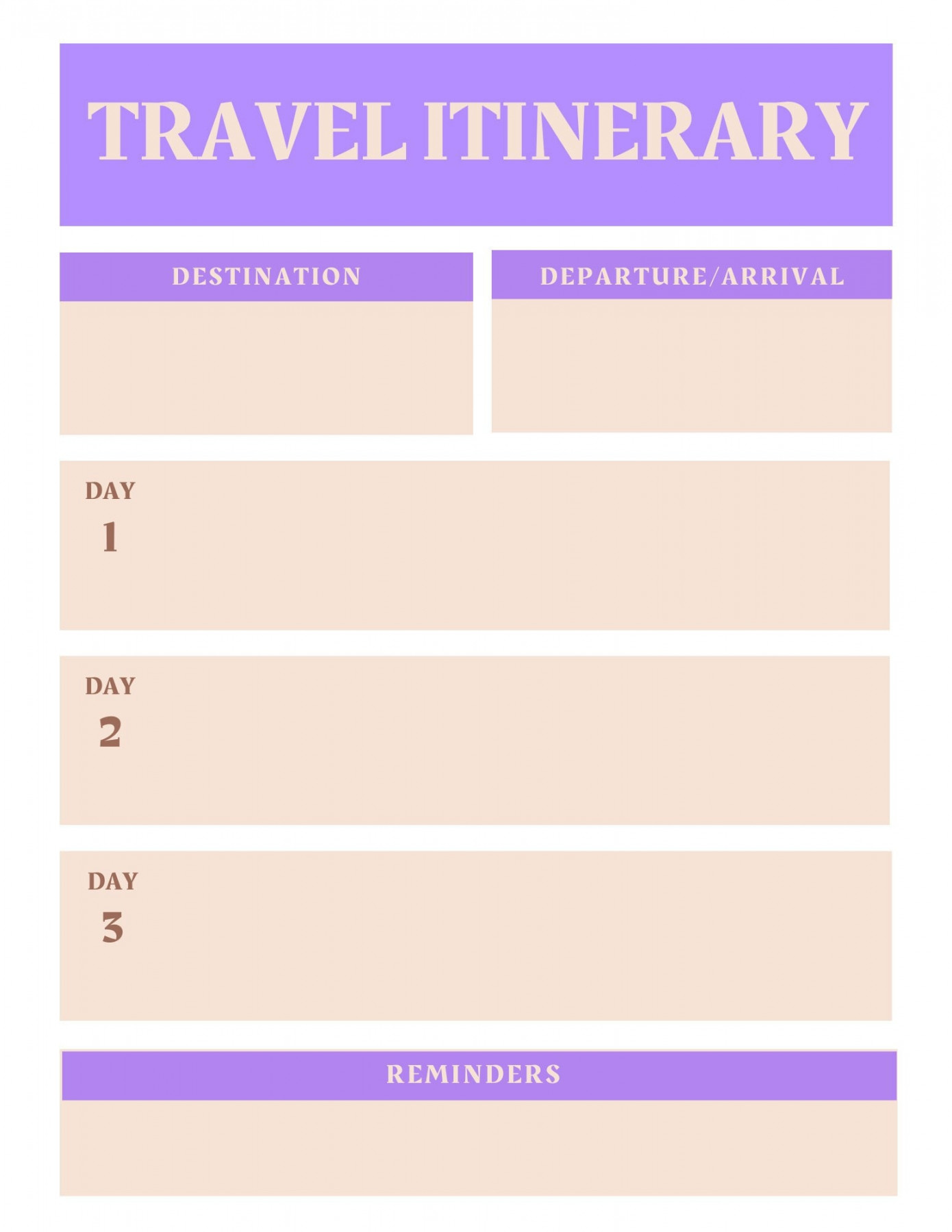 Travel Itinerary Template  Day Trip - Etsy