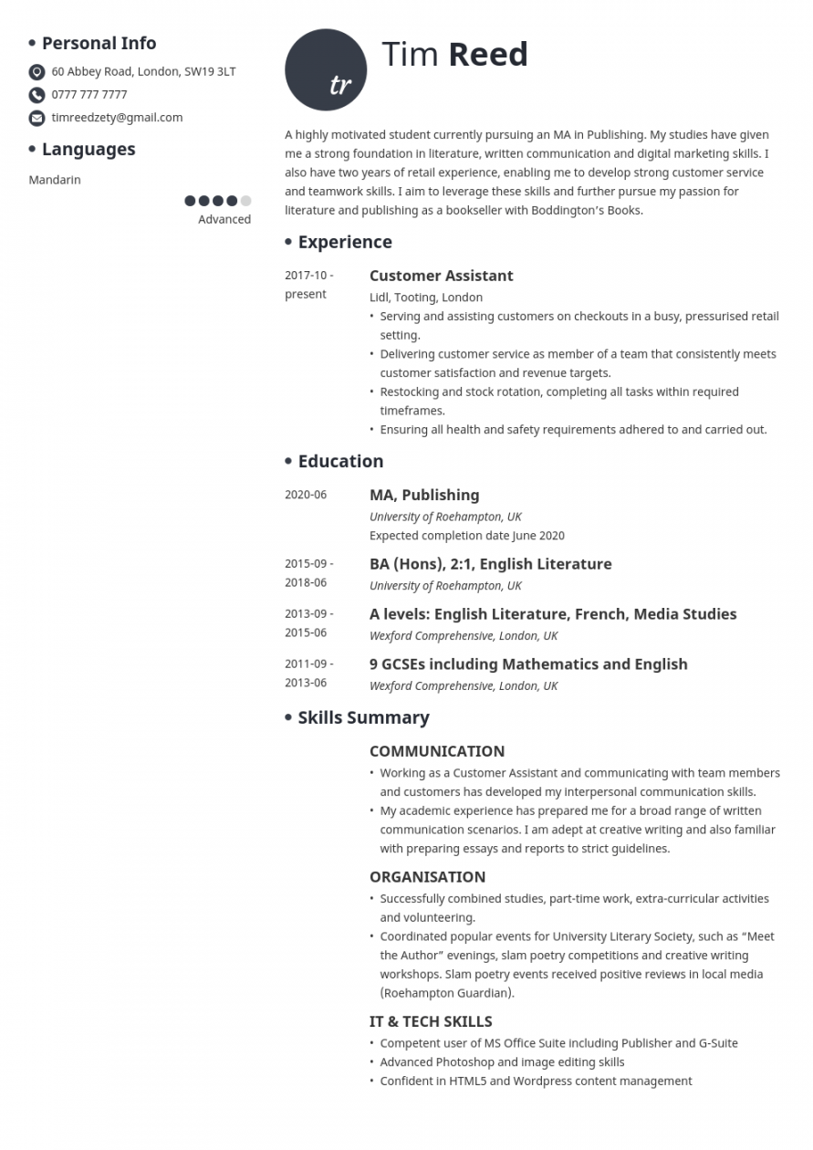 uk student cv example template initials  Student cv examples, Cv