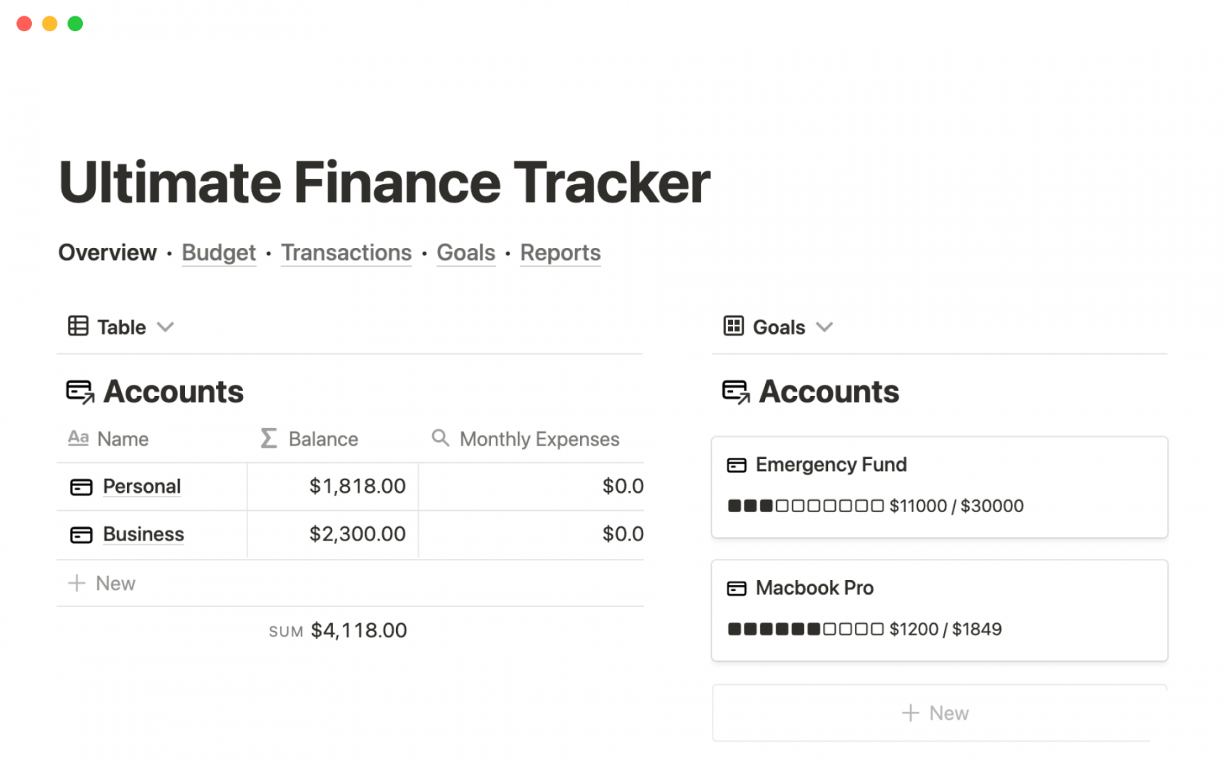 Ultimate finance tracker  Notion-Vorlage