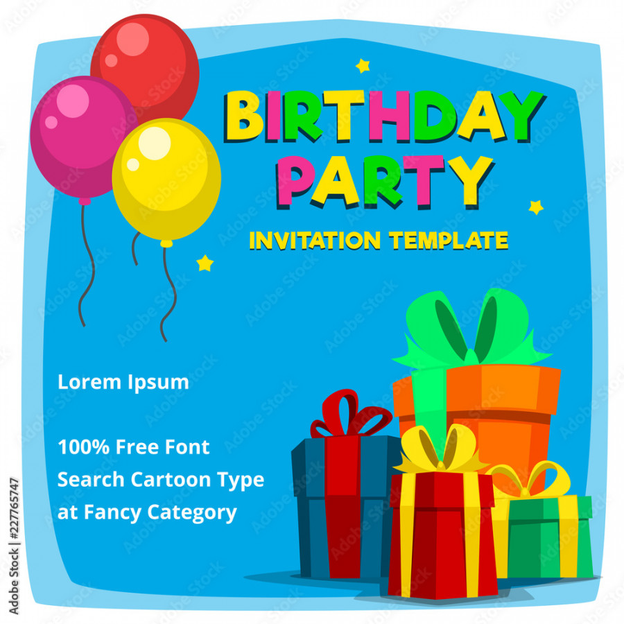 vector cartoon birthday party invitation card template with gift