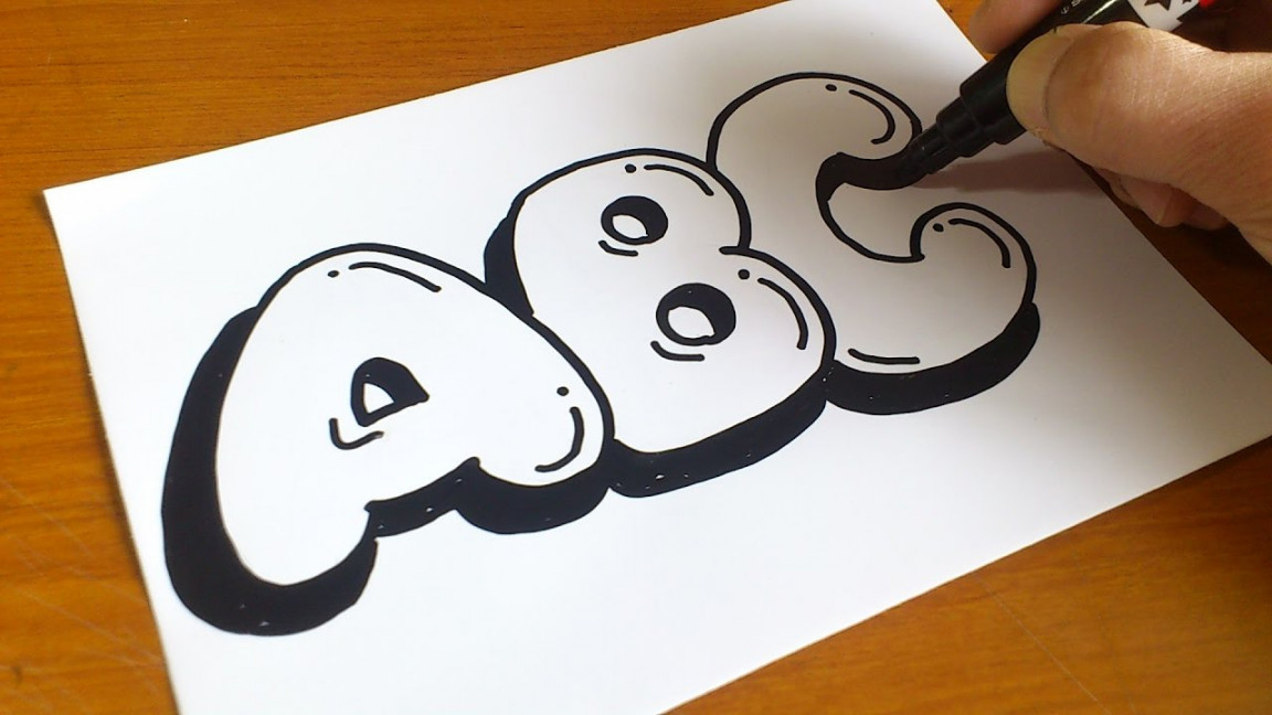 Very Easy ! How to Draw Graffiti Bubble Letters ABC