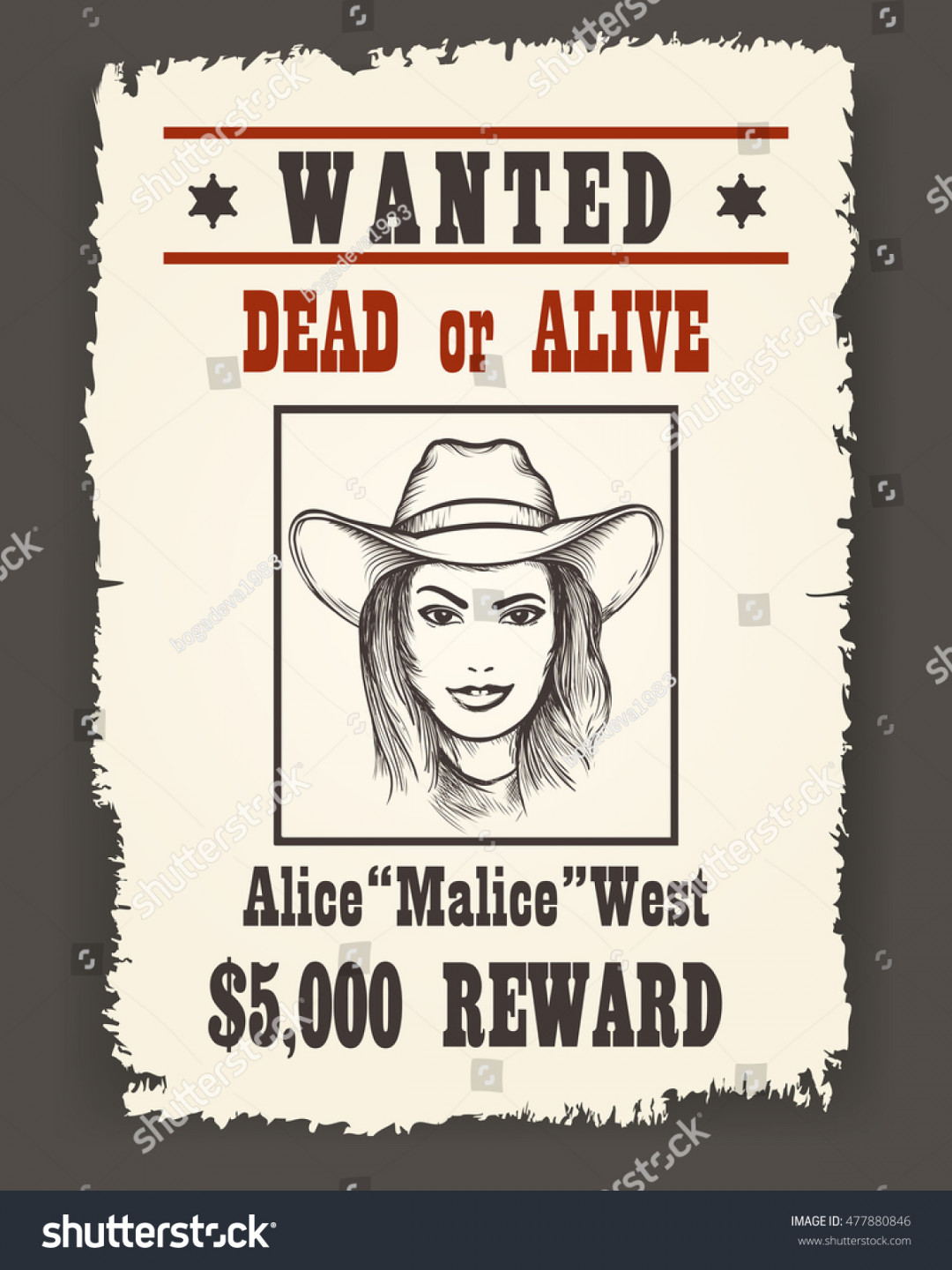 Wanted Poster Girl Face Cowboy Hat: Stock-Vektorgrafik (Lizenzfrei