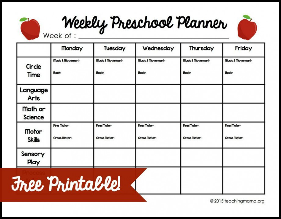 Weekly Preschool Planner  Preschool lesson plan template