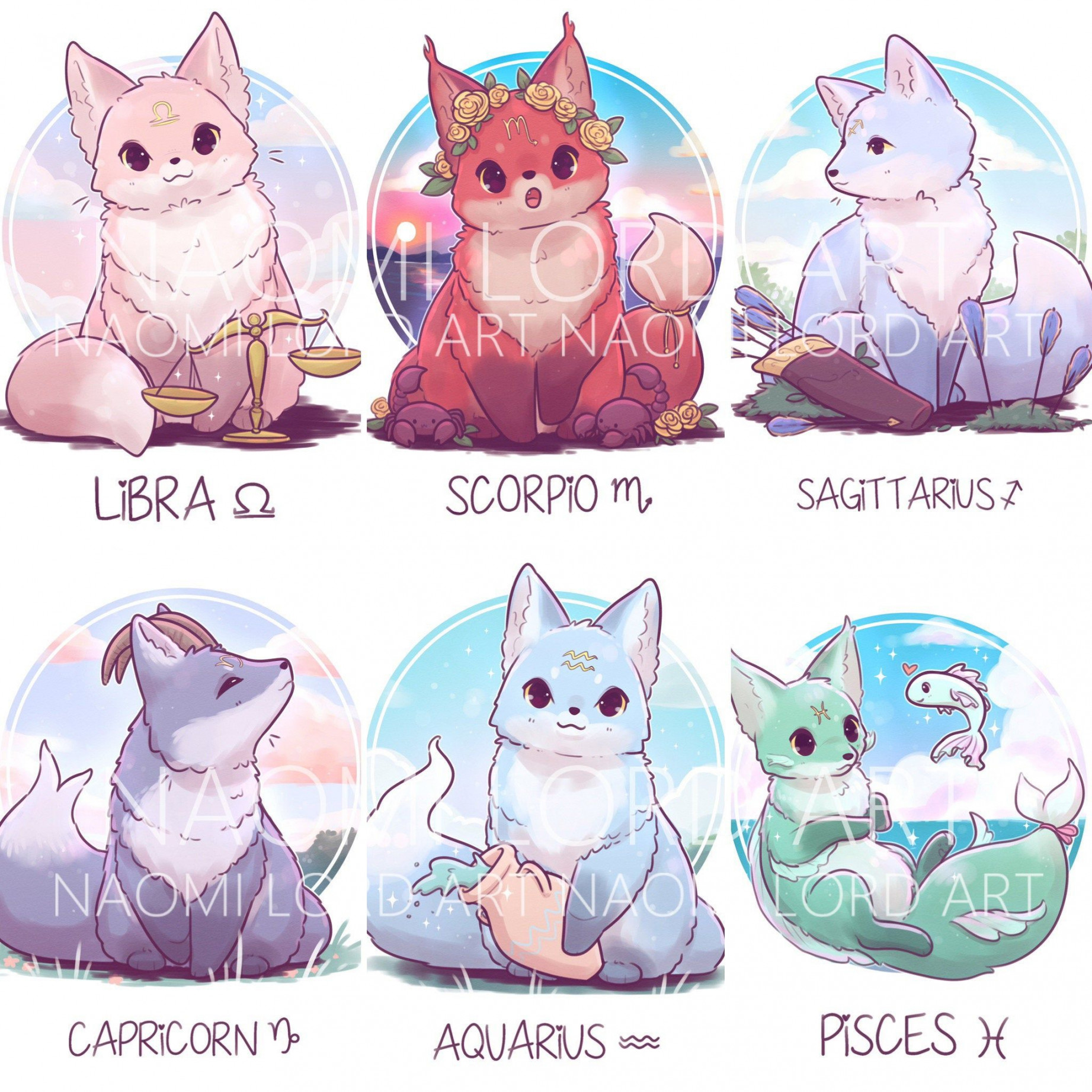 Zodiac Foxes Stickers And/ or Prints x/a or - Etsy  Cute wolf