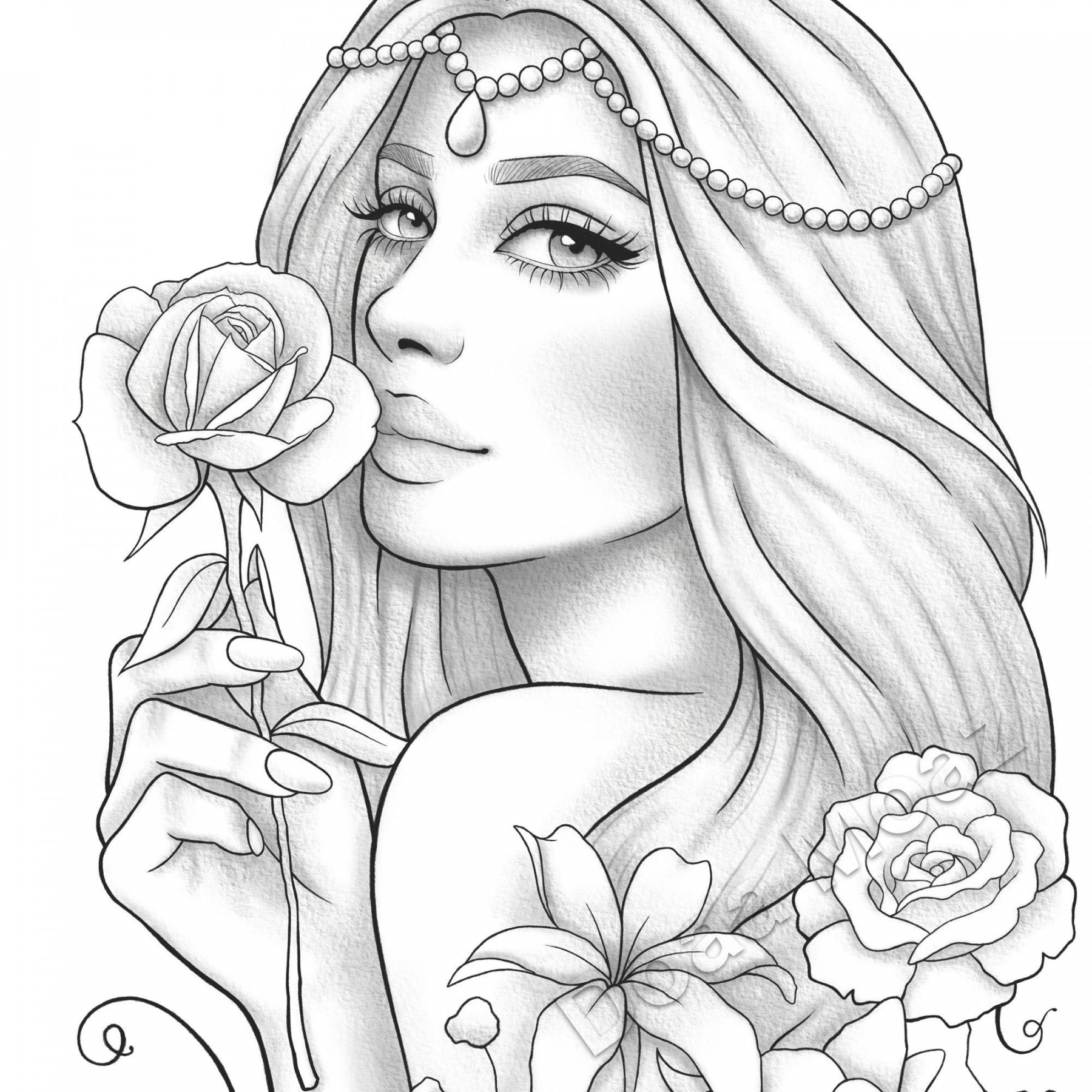 Adult Coloring Page Fantasy Floral Girl Portrait - Etsy UK