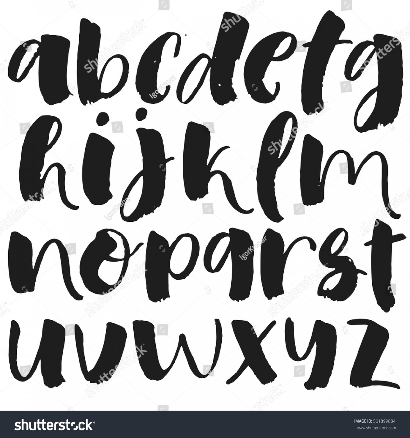 Alphabet Hand Drawing Brush Ink Calligraphy Stock Vector (Royalty