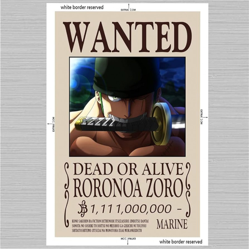 Anime One Piece Wanted Poster - Newest Zoro  Millilion Bounty