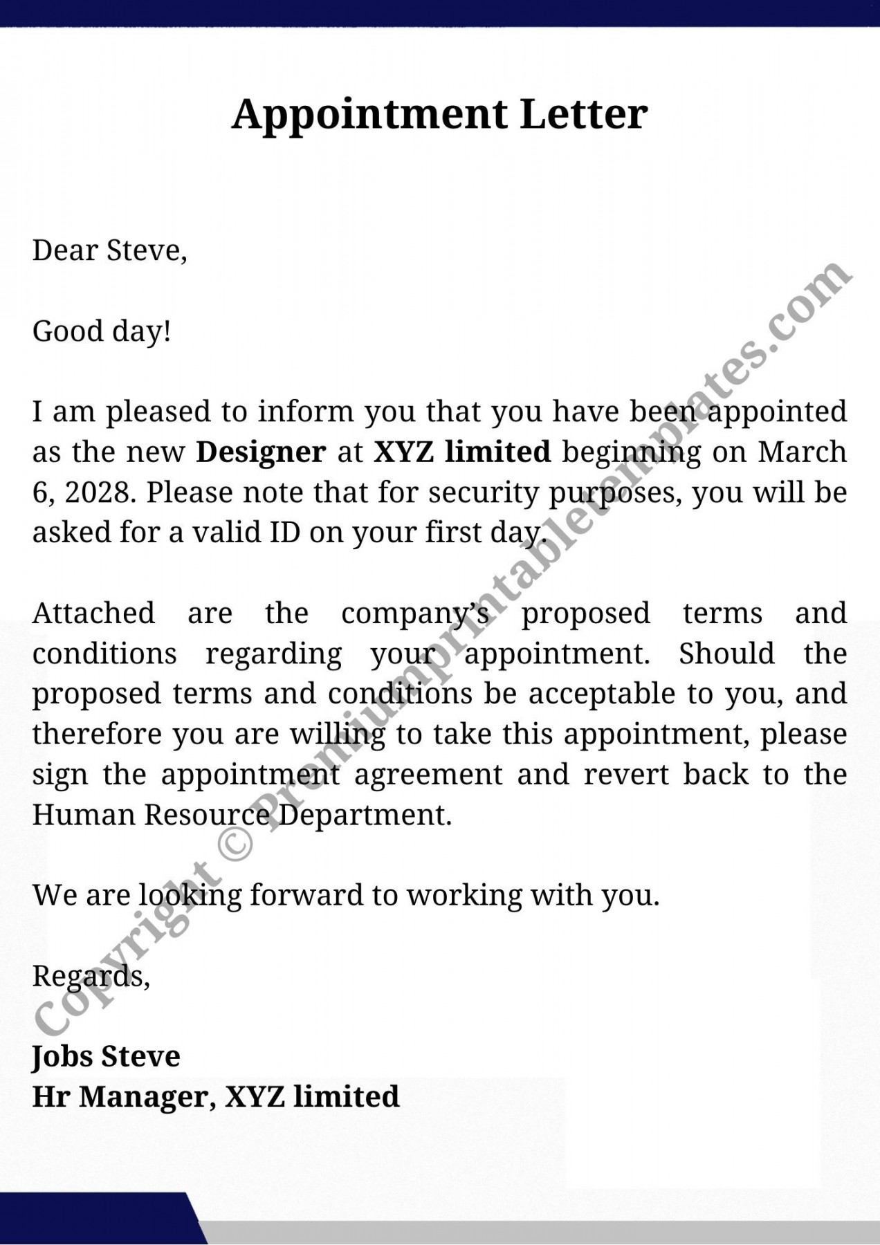 Appointment Letter Template in PDF and Word Download  Business