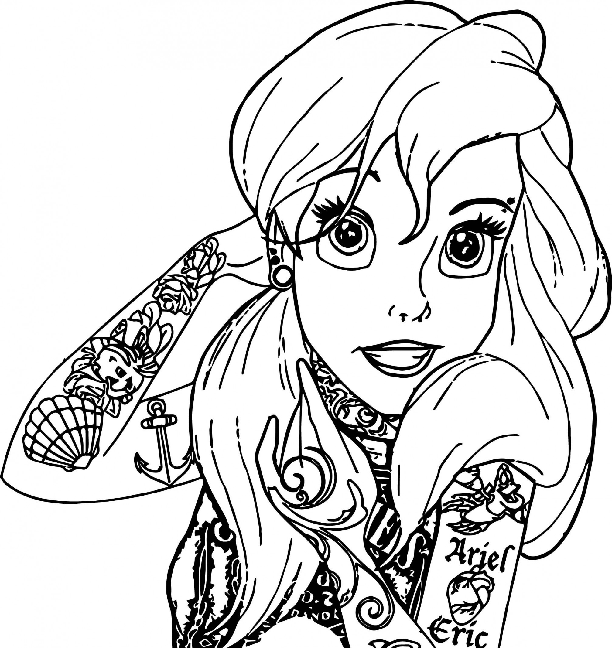 Ariel Mermaid Tattoo Coloring Page - Wecoloringpage