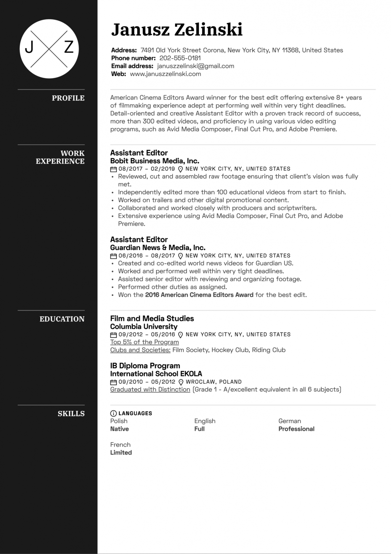 Assistant Editor Resume Example  Kickresume