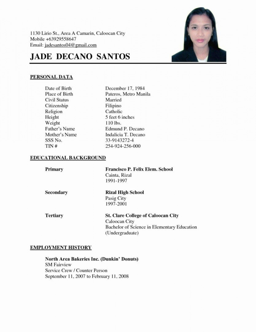 Basic Resume Examples Easy Resume Example For Simple Filipino