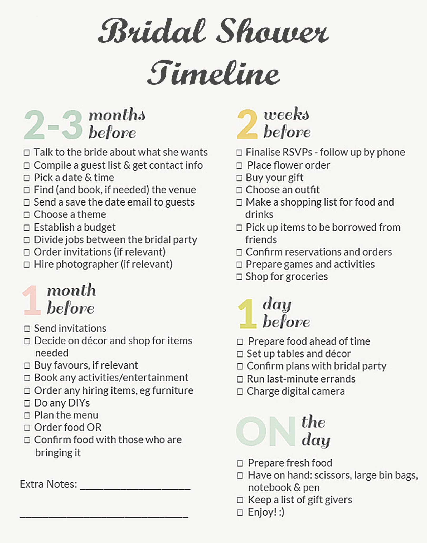 Bridal Shower Timeline Checklist - Etsy