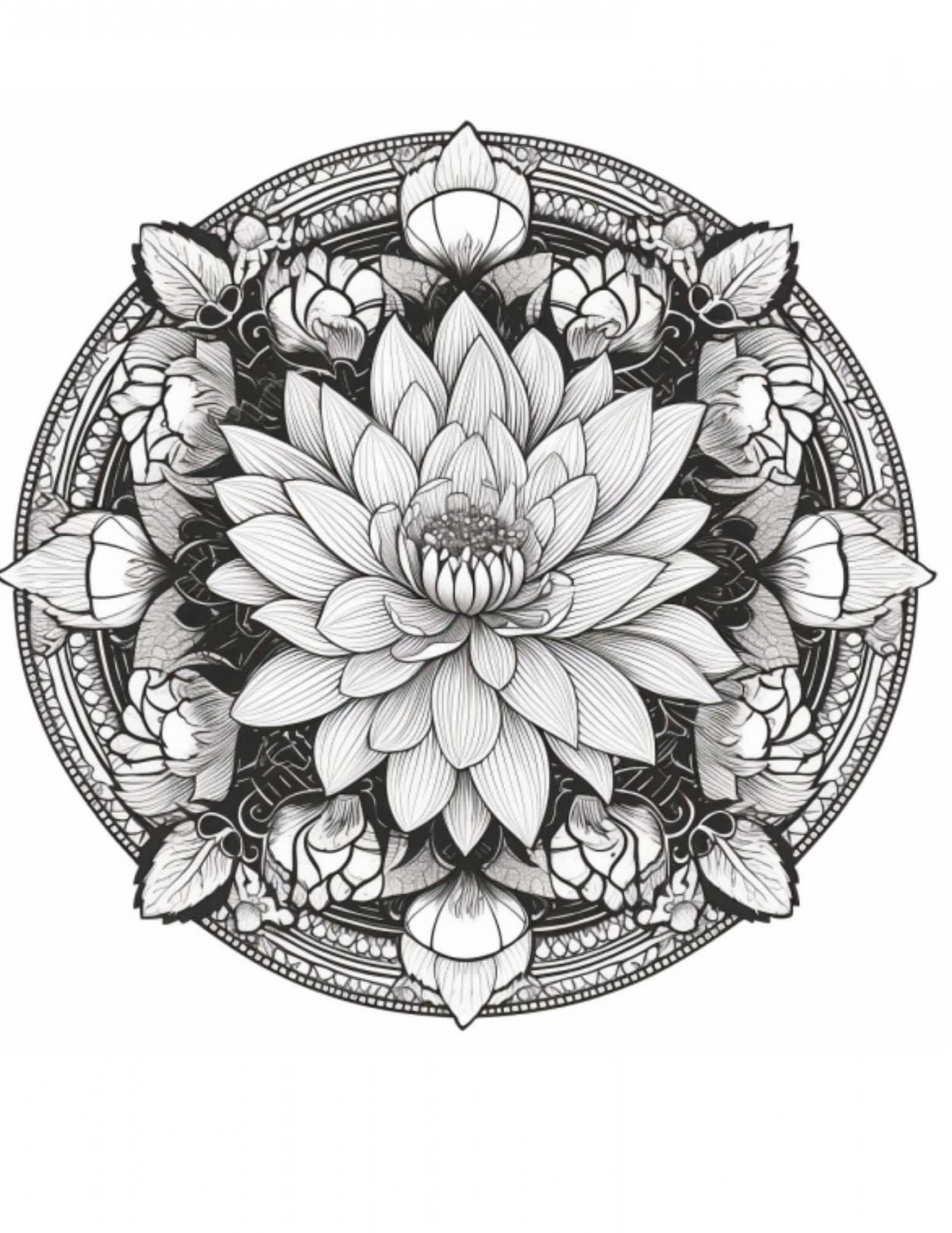 Cambodia Lotus Mandala Coloring Page - Instant Download - Grayscale  Coloring Page - Printable PDF- Coloring Page For Adult Printable