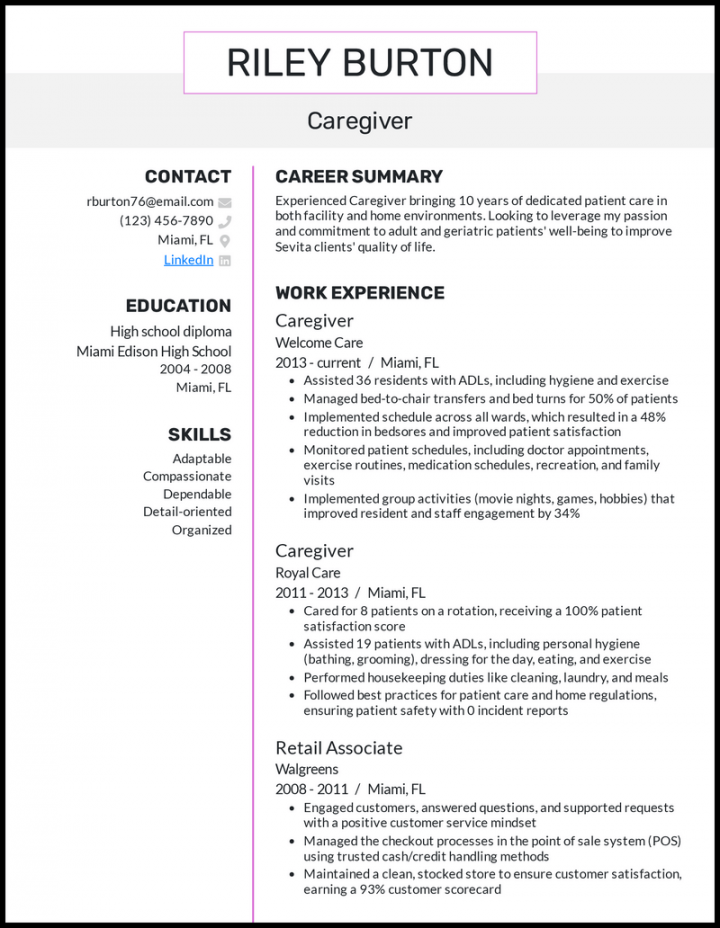 Caregiver Resume Examples Proven to Work in