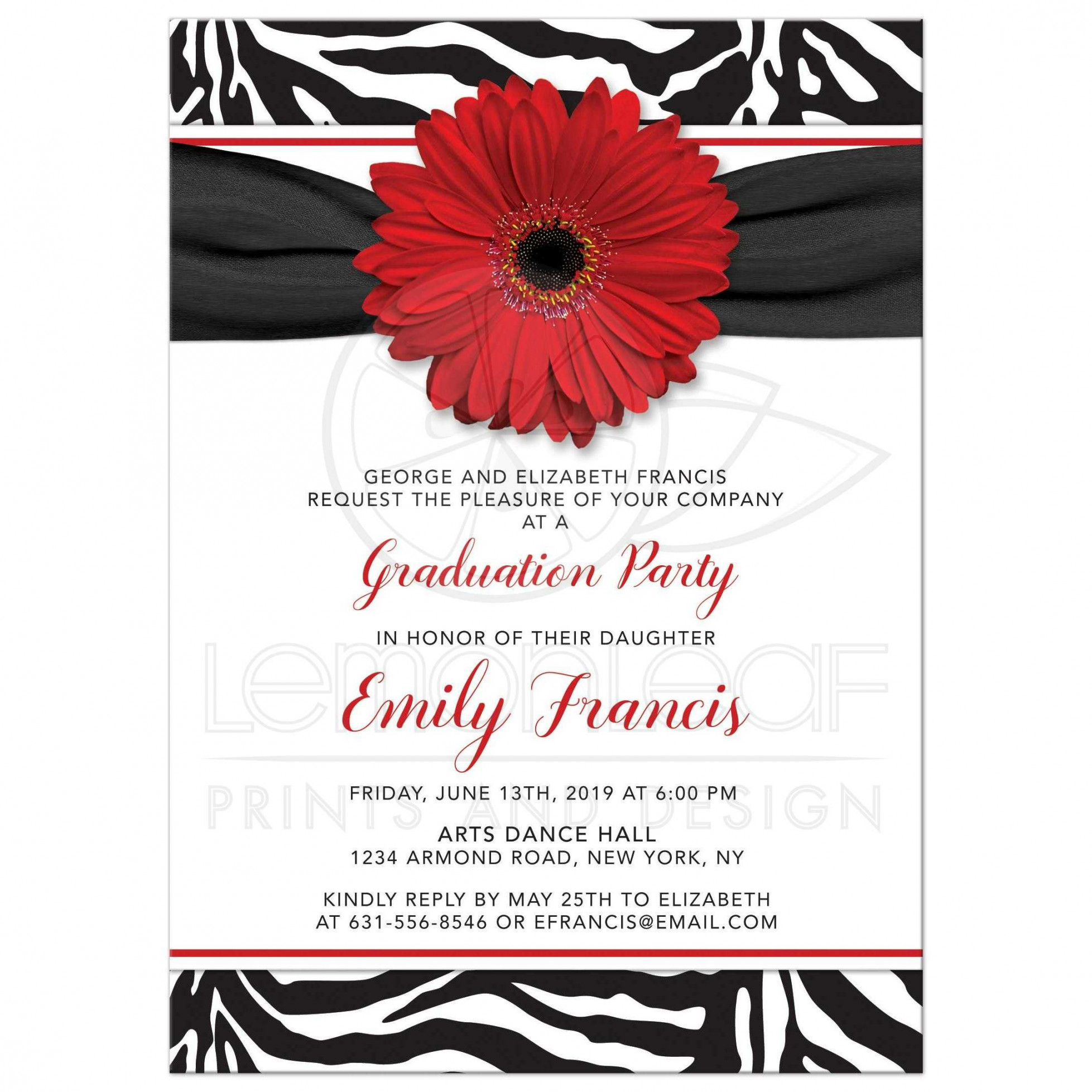 Chic Zebra Print Red Daisy Graduation Invitation