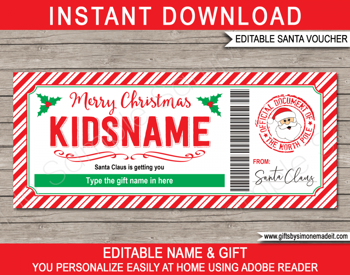 Christmas Gift Certificate from Santa Template - red & green