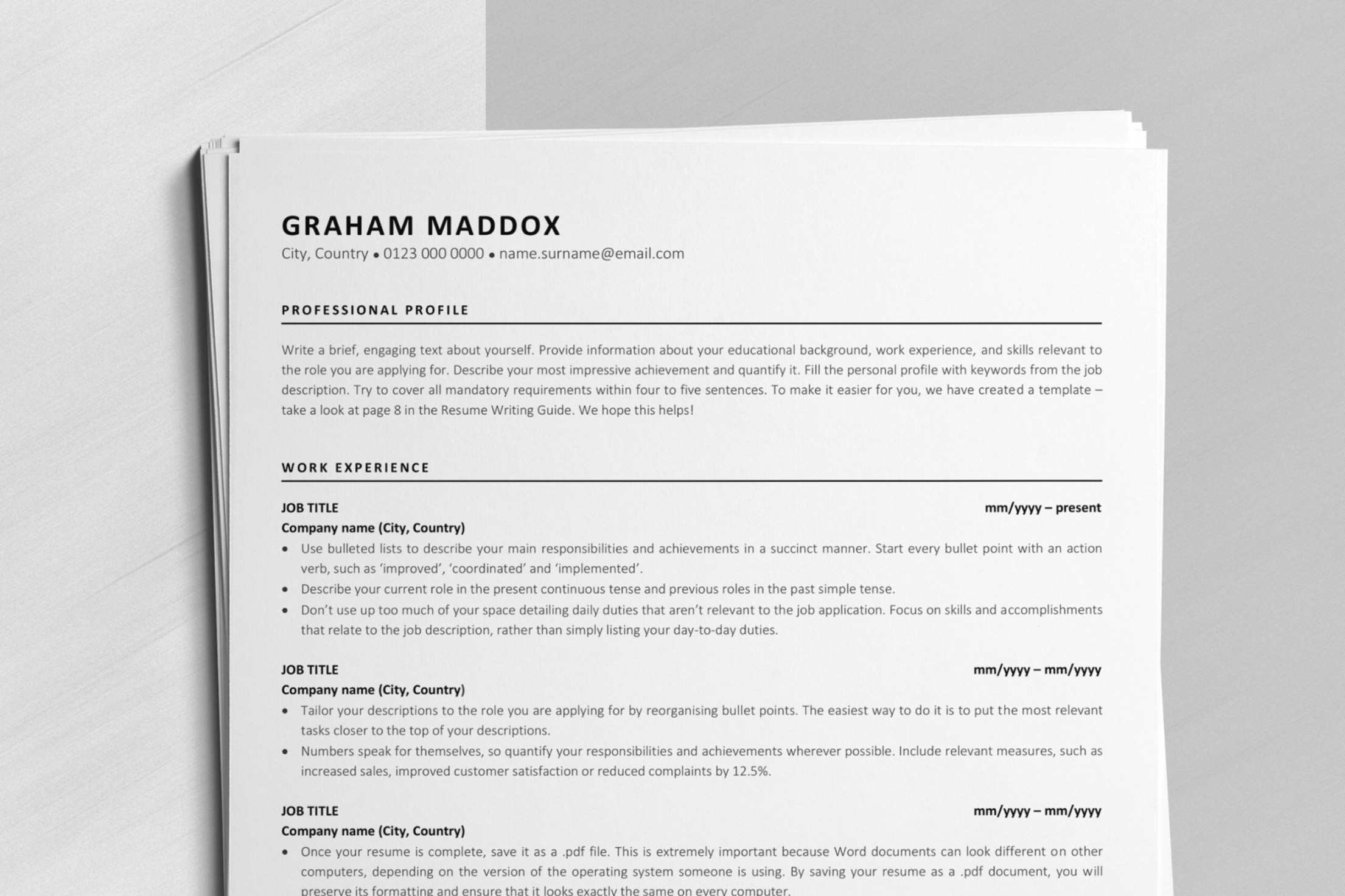 Classic ATS-friendly Resume Template, Executive CV Design