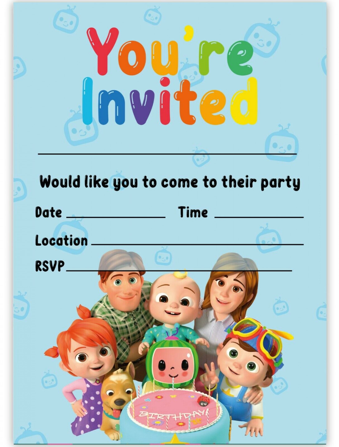 Cocomelon party invitations Cocomelon invites birthday party girls