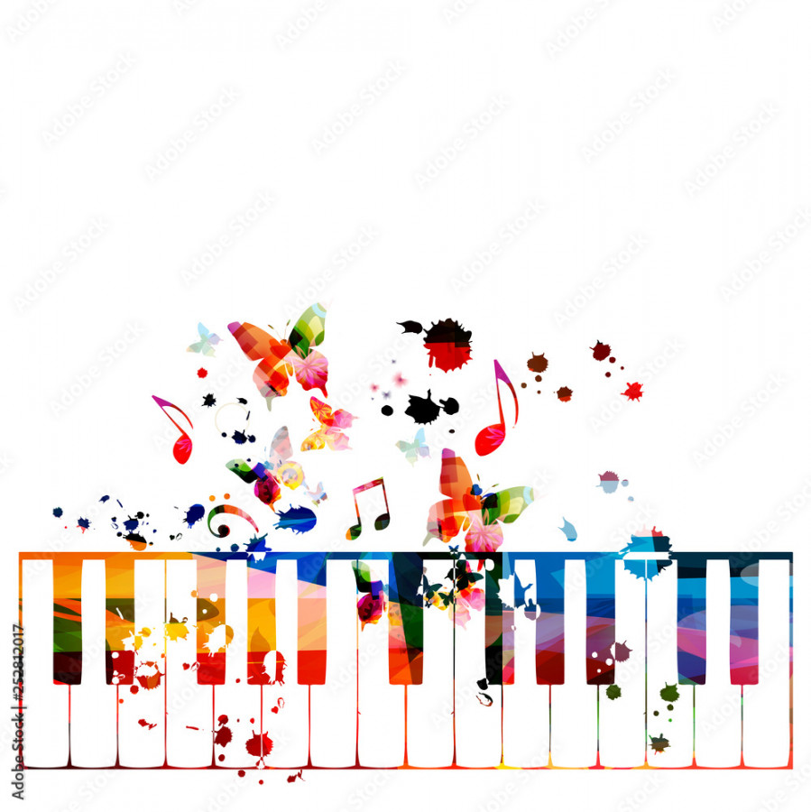 Colorful piano keys with music notes isolated vector illustration