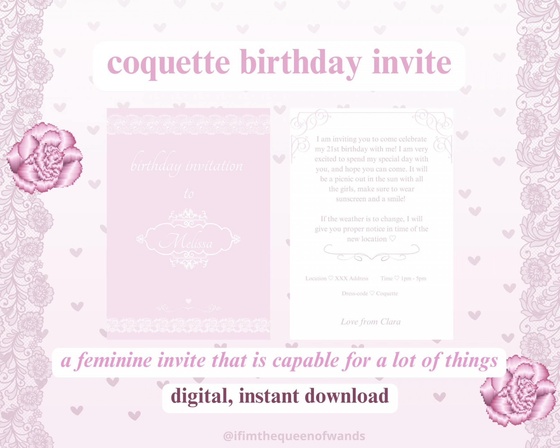 Coquette Birthday Invitation Coquette Aesthetic Lana Del Rey - Etsy