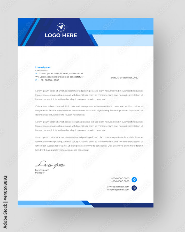 corporate modern letterhead design template with blue color