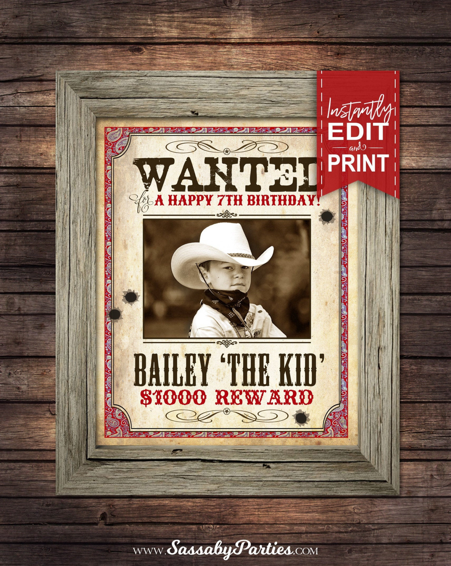 Cowboy WANTED Photo Poster INSTANT DOWNLOAD Partially - Etsy