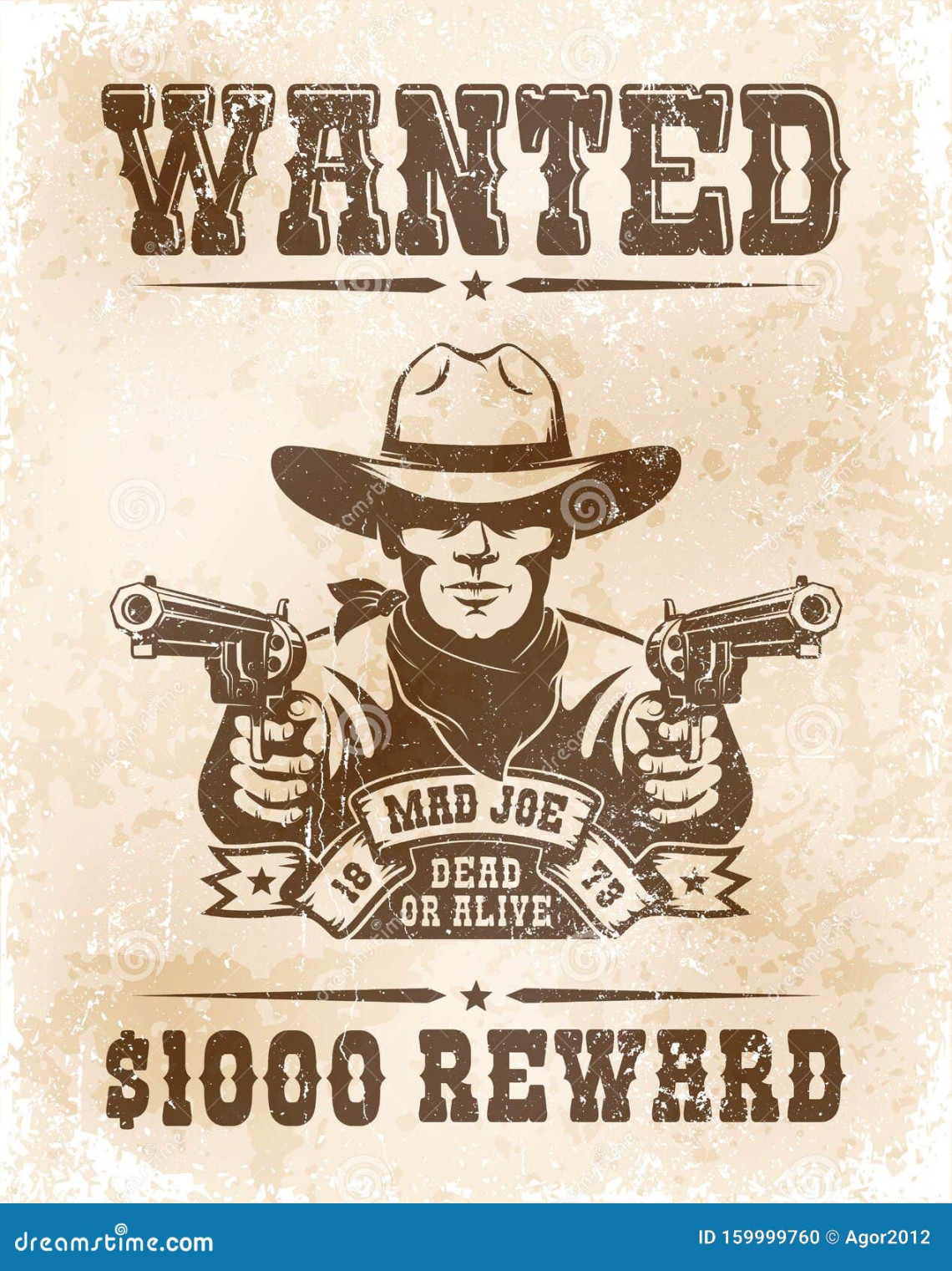 Cowboy Wanted Poster - Vintage Retro Style Stock Vector