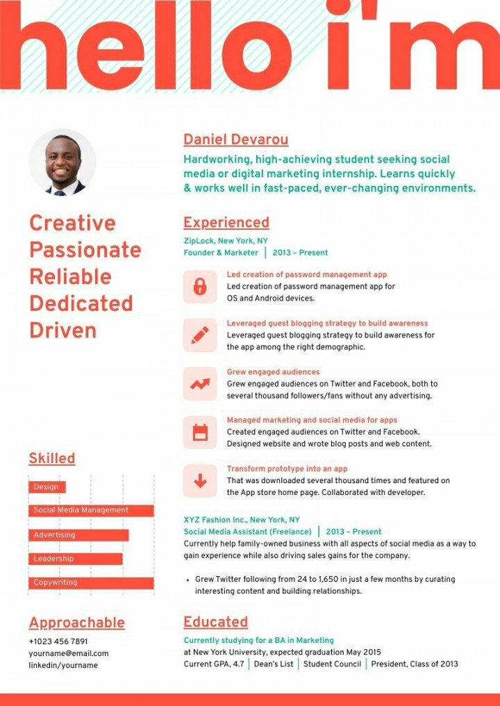 Creative CV  Free resume template - Piktochart