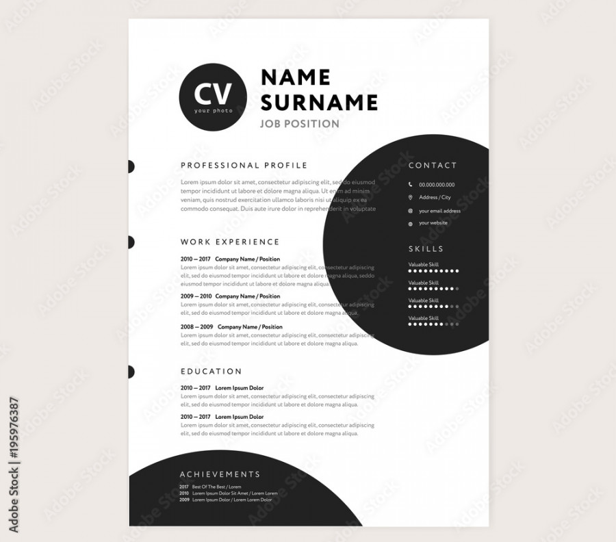 Creative CV / resume template minimalist black and white vector