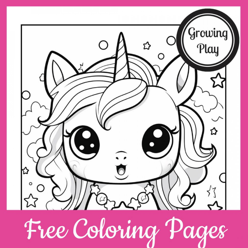 Cute Kawaii Unicorn Coloring Pages FREE - Growing Play