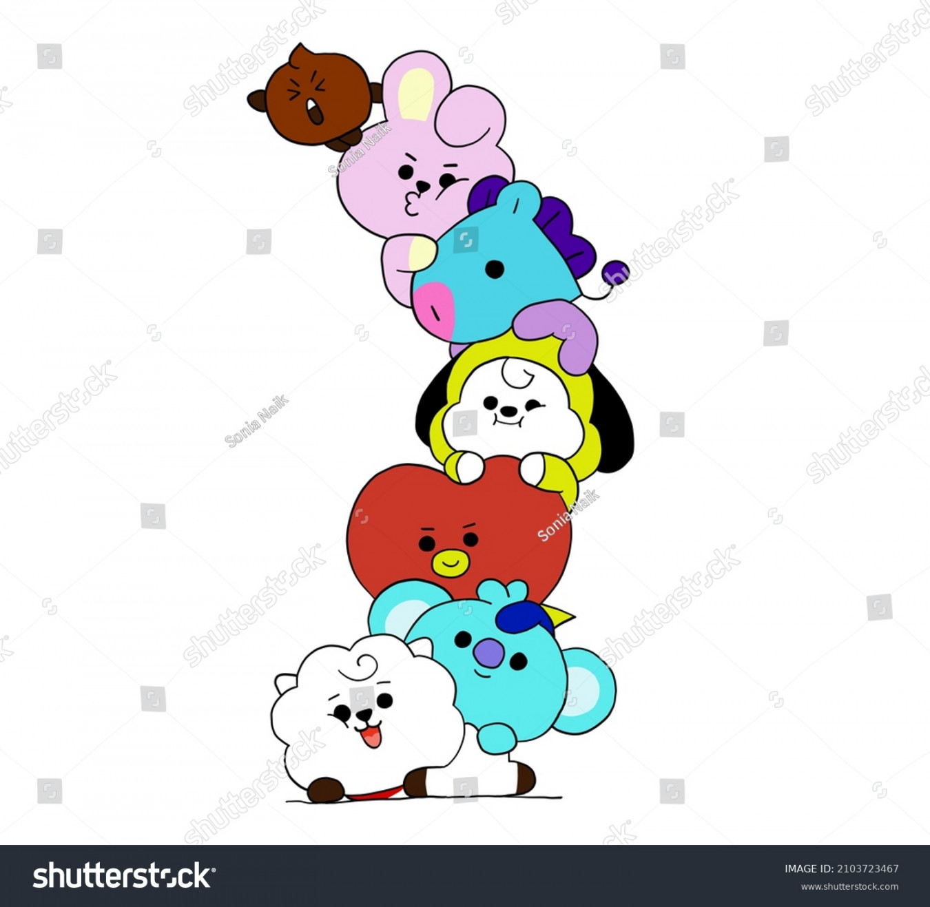 Cute Korean Cartoon Drawing Kids Stock Illustration