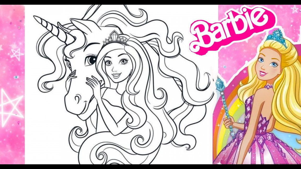 CUTE Unicorn BARBIE Coloring Page DREAMTOPIA BARBIE & Colorful Unicorn  Coloring Page - In Markers