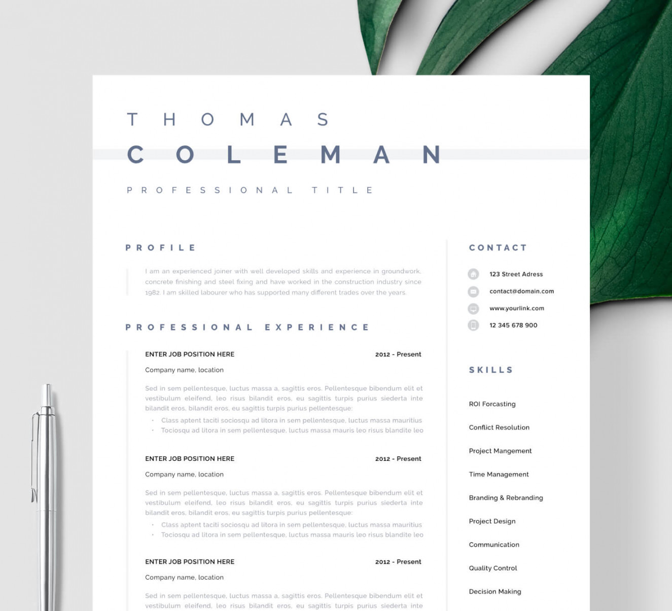 CV template without a photo "Helsinki" - Resume Angels - CV template