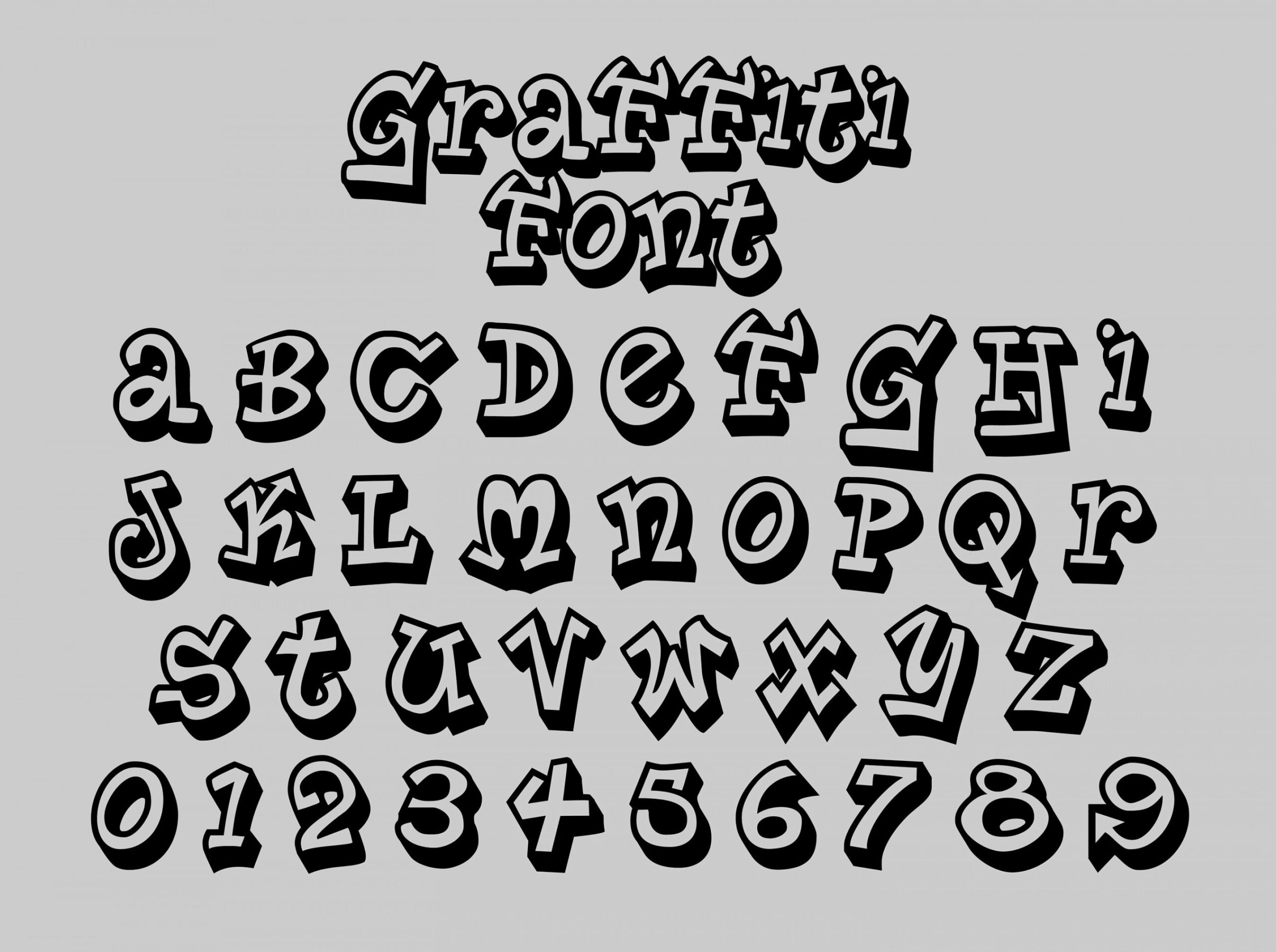 D Graffiti Alphabet, Graffiti Schrift, SVG, PNG, DXF