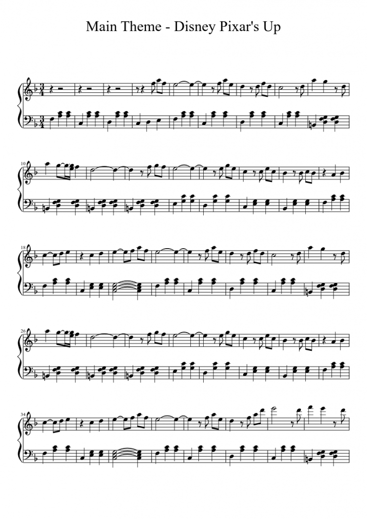 Disney Pixar: Up Theme Piano Sheet music for Piano (Solo