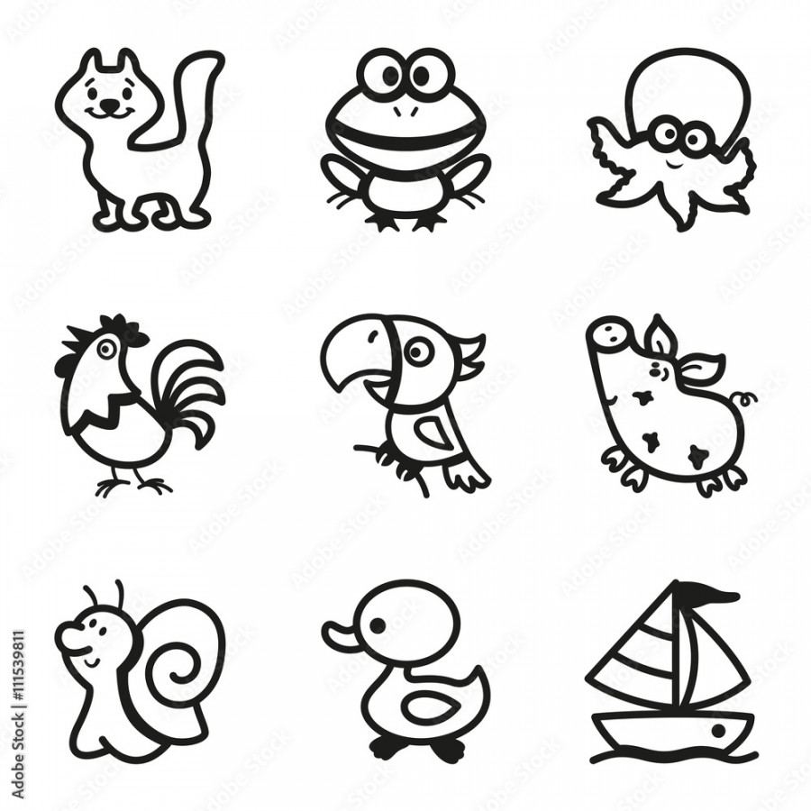 Easy Coloring drawings of animals for little kids