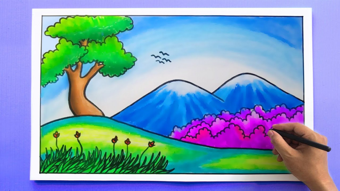 Easy Scenery Drawing  Landscape drawing #shorts - YouTube