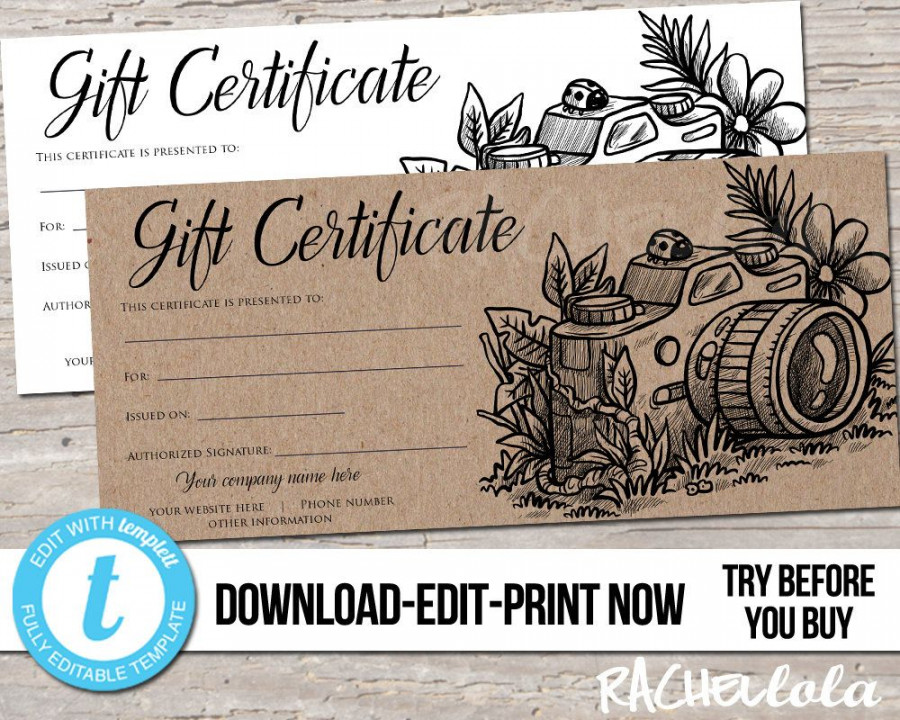 Editable Custom Printable Photography Gift Certificate - Etsy