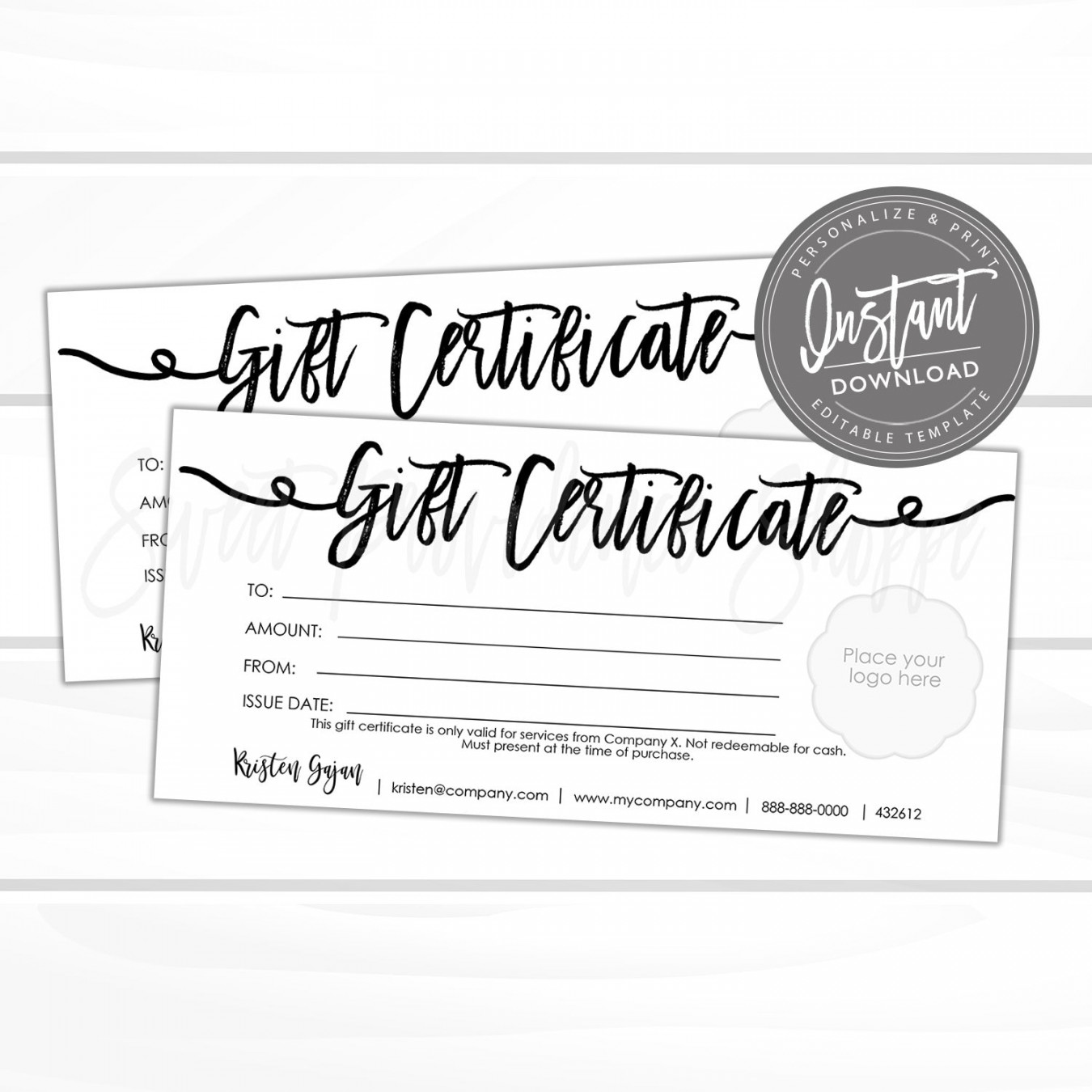 Editable Gift Certificate Printable Gift Card ADD Your - Etsy