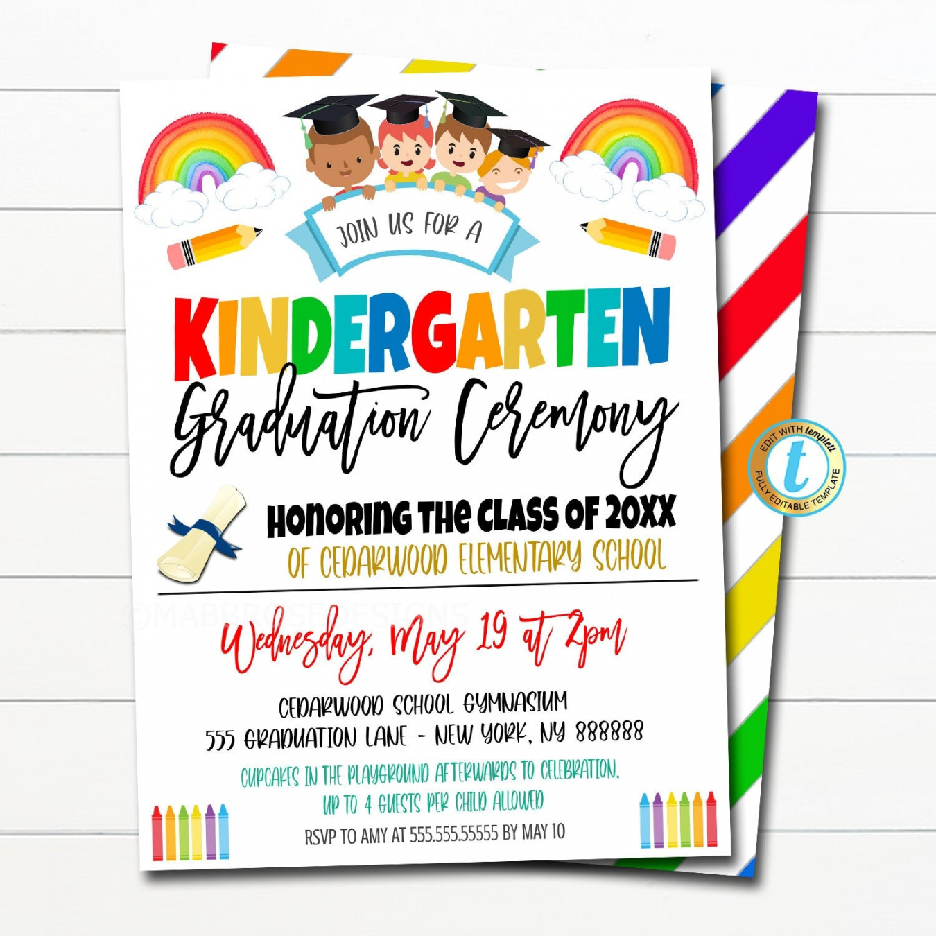 Editable Graduation Invitation Printable Kindergarten Preschool