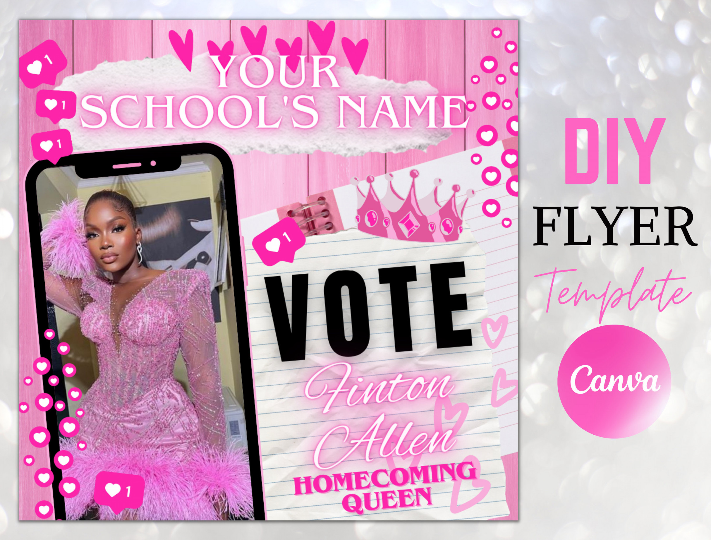 Editable Homecoming Vote for Me DIY Canva Flyer Template - Etsy