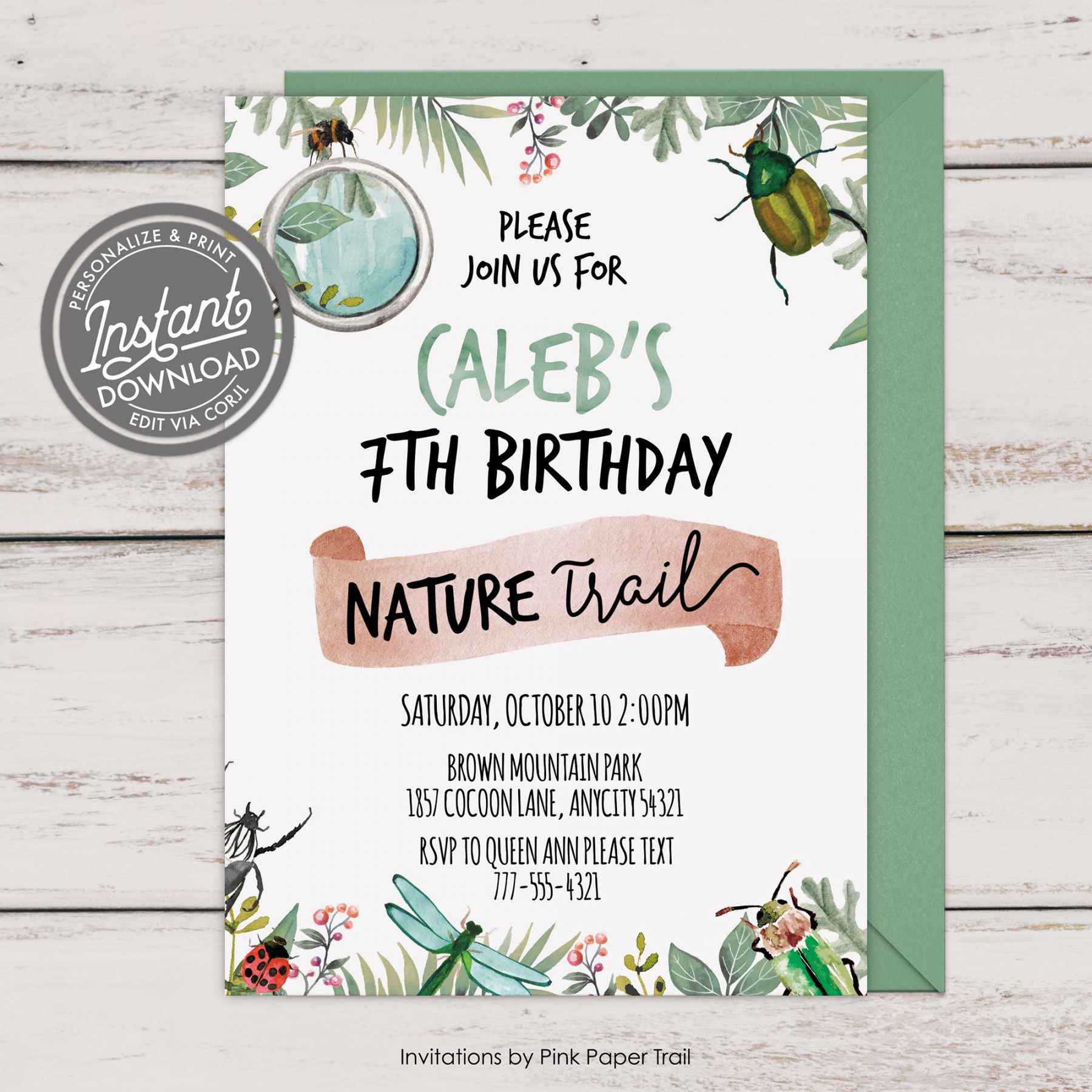 EDITABLE Nature Exploration Birthday Invitation Nature Trail - Etsy