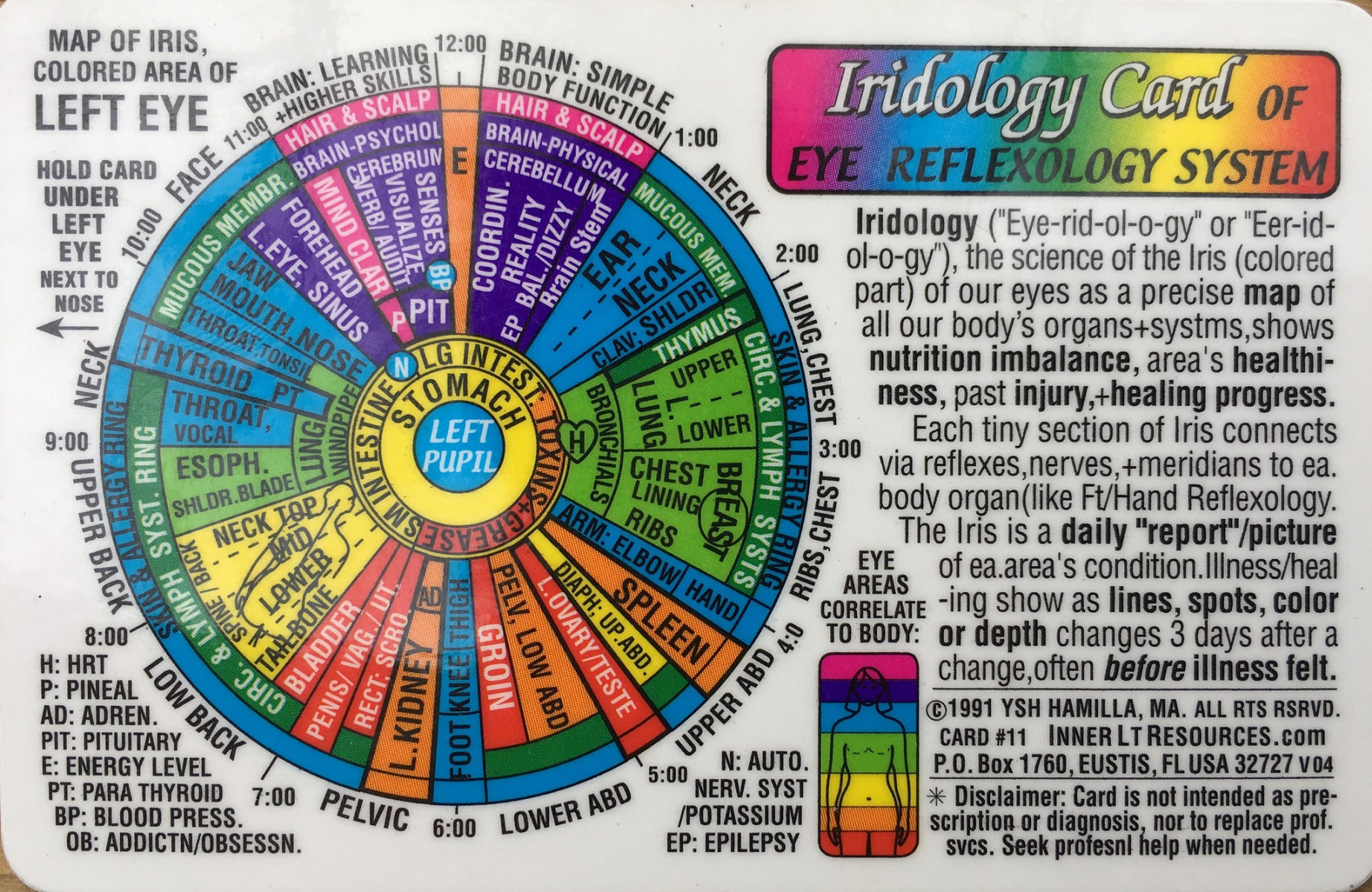 Eye Reflexology system Wallet chart