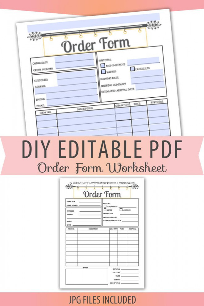 Fillable/editable Text Only PDF Order Form Invoice Blank - Etsy