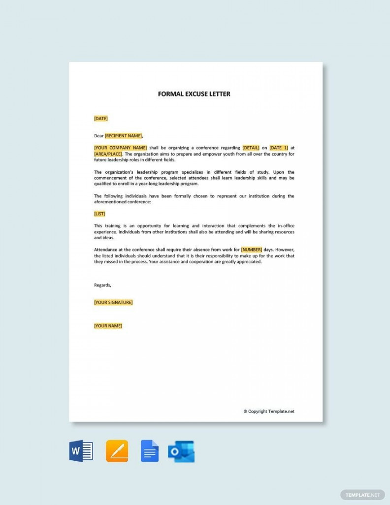 Formal Excuse Letter - Download in Word, Google Docs, PDF, Apple