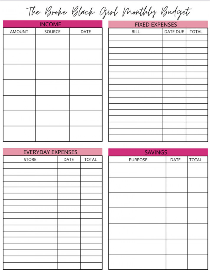 Free Budget Template — The Broke Black Girl