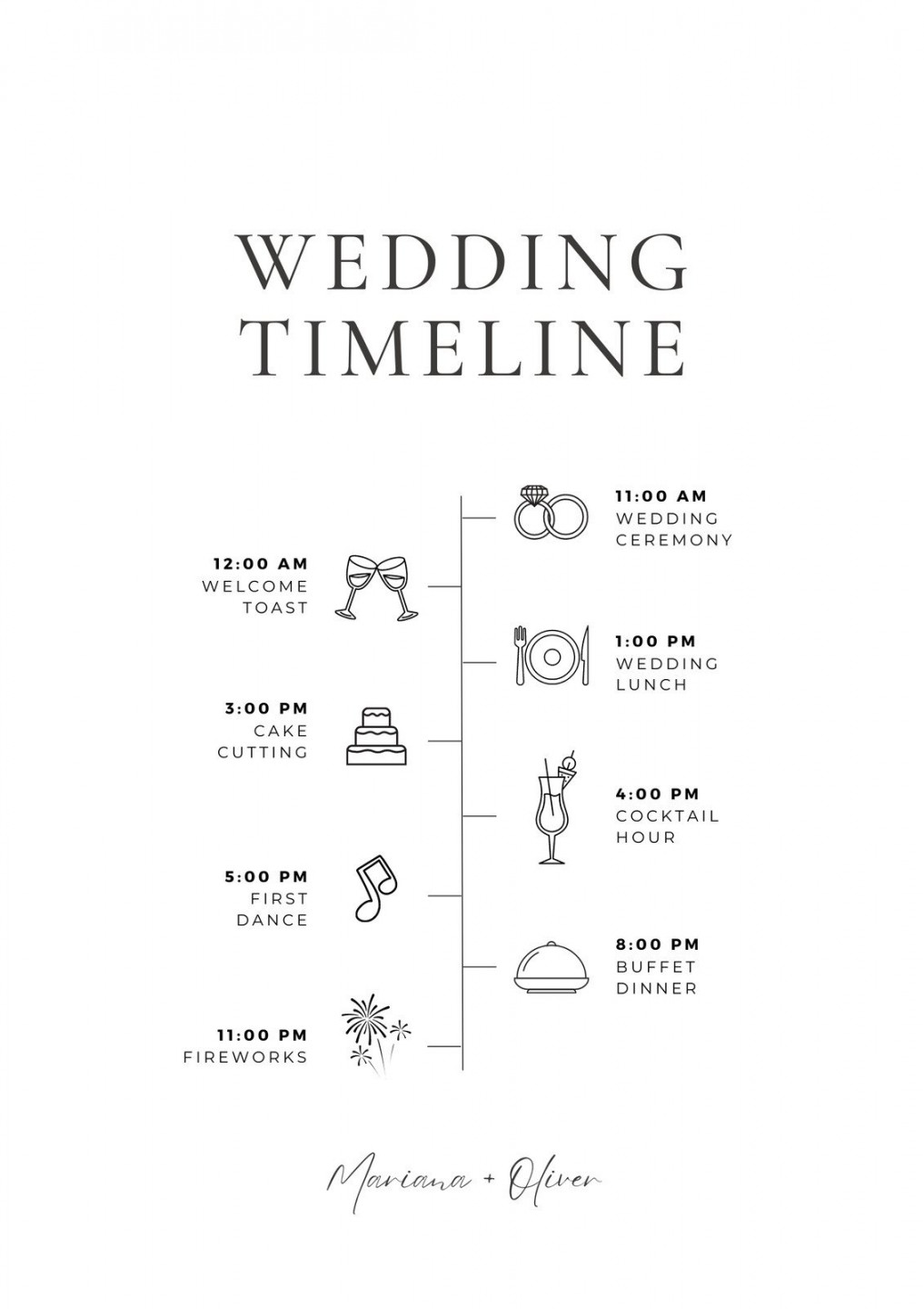 Free custom printable wedding timeline planner templates  Canva